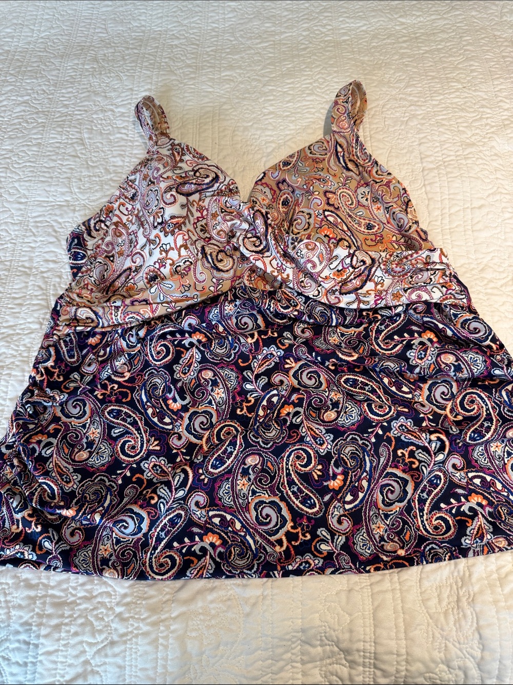 Women’s Paisley Print Bathing Suit Top in Navy and Cream by Lands’ End